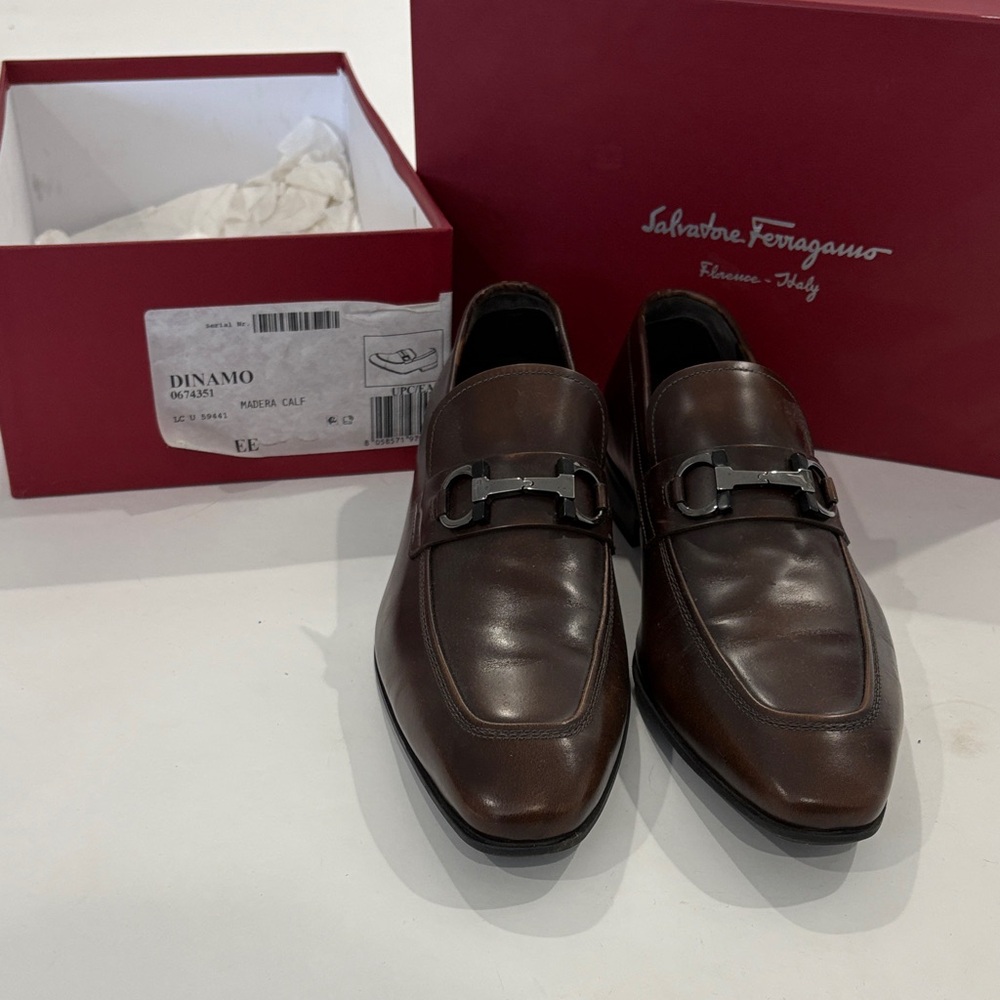 Salvatore Ferragamo Men's Brown Leather Loafers Dinamo Size 10EE with box